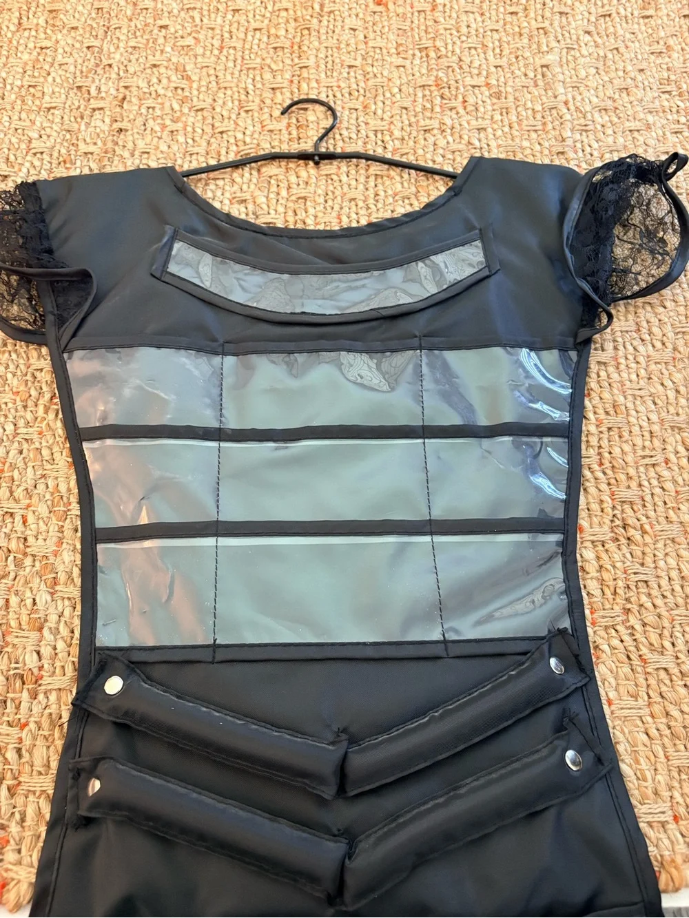 Clear Black Hanging Jewelry Organizer Dress with Lace Accents